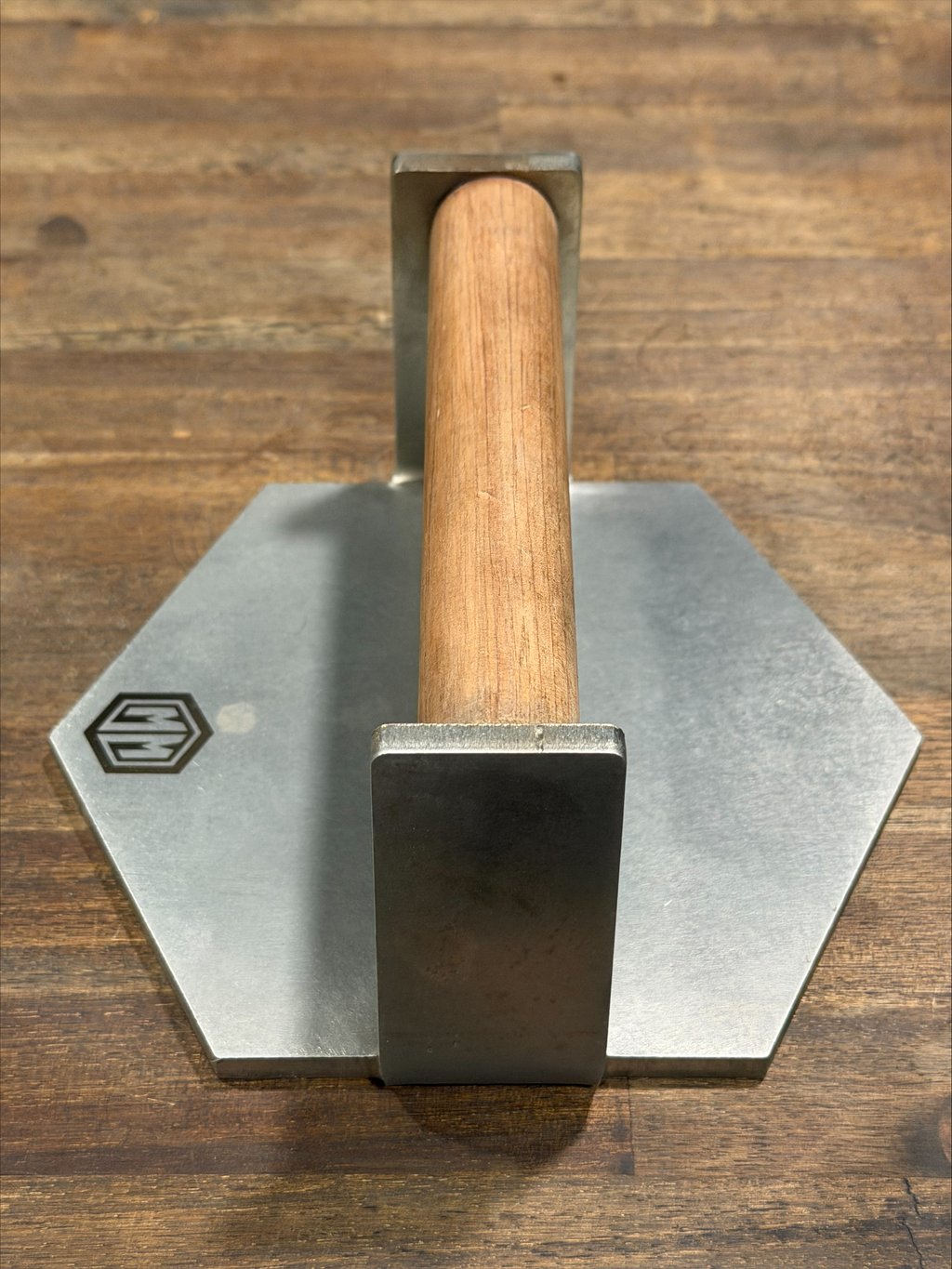 M&M Meat Masher showing its hexagon stainless base