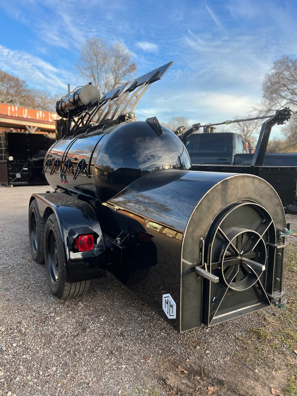 Black OS500 offset smoker trailer from the rear