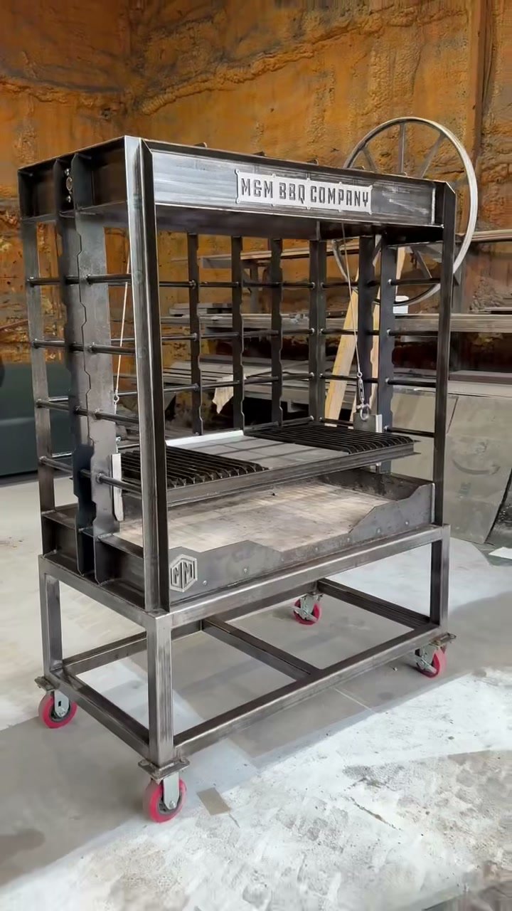 Vulcan live fire table on its base stand with casters in the M&M shop